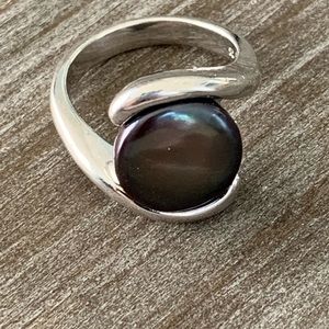 Honora black pearl silver ring sz 6